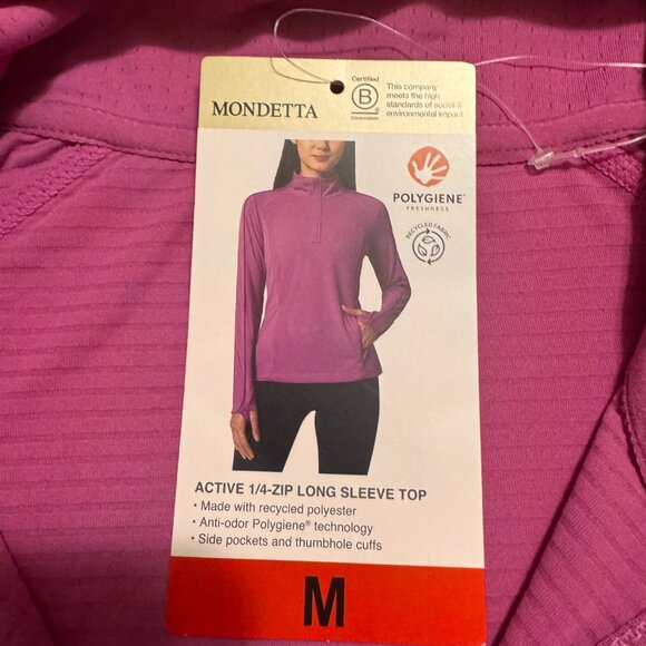 Mondetta Womens Top Long Sleeve Active Performance Pullover Medium 1/4 Zip Pink - Picture 9 of 10